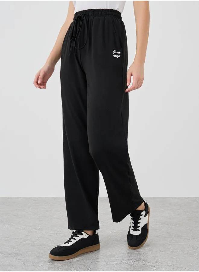 Take Two Take Two Embroidered Wide Leg Joggers