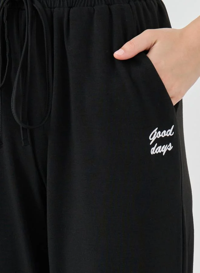 Take Two Take Two Embroidered Wide Leg Joggers