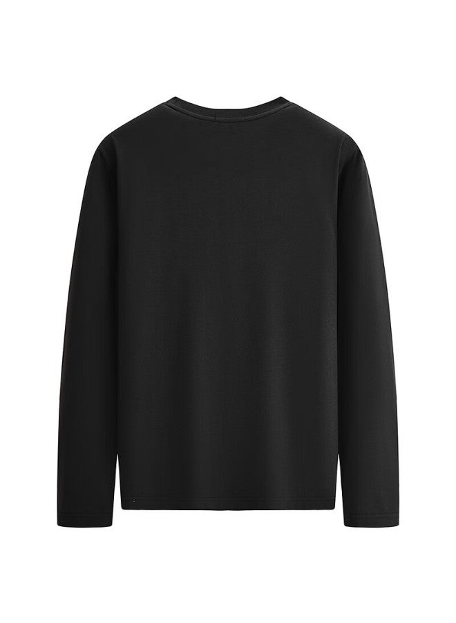 DANCING WOLVES Dancing With Wolves Embroidered Collar Long-staple Cotton Inner Layer Men's Long Sleeve T-shirt 001 Black 2XL - Image 1