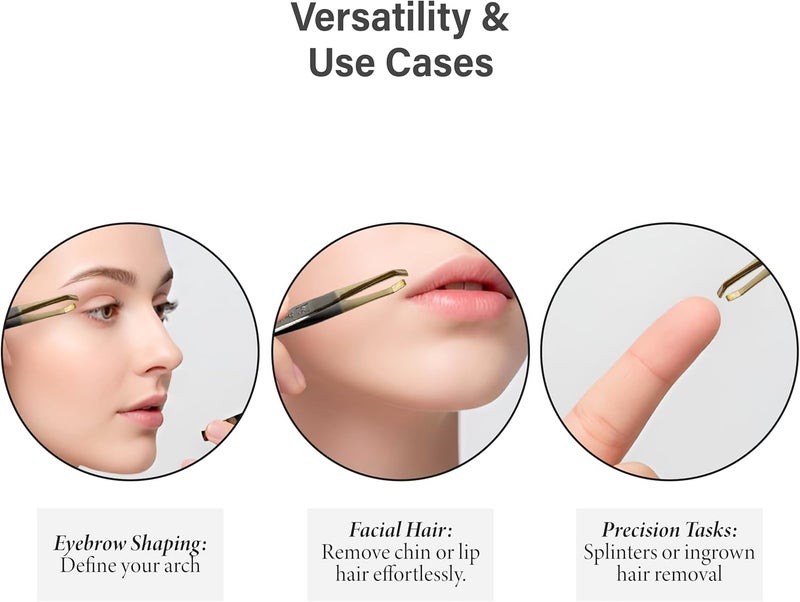 solingen Tweezers for Eyebrows | Slanted Tip | Professional Stainless Steel |Slanted Tip Tweezers | Best Shaped for Eyebrows Extensions Chin Cheek Face Facial Hair | Made in Germany (Nickel-Gold) - Image 4