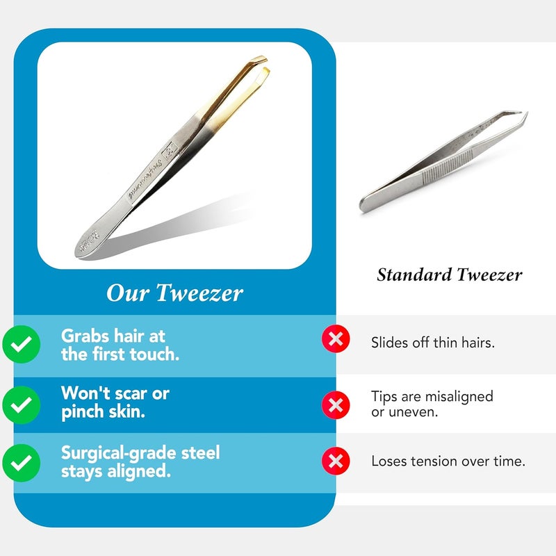 solingen Tweezers for Eyebrows | Slanted Tip | Professional Stainless Steel |Slanted Tip Tweezers | Best Shaped for Eyebrows Extensions Chin Cheek Face Facial Hair | Made in Germany (Nickel-Gold) - Image 5