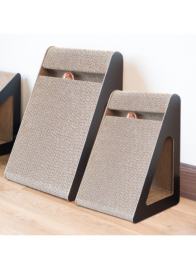 vsell24 - Vertical Large Triangle Cat Scratch Board Incline Scratching Mat Posts Pad with Multiple Scratching Angles Recyclable Corrugated Cardboard with Toy Balls (55x37x24cm) - Image 1