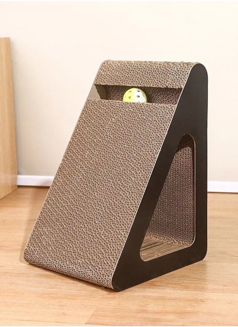 Vertical Large Triangle Cat Scratch Board Incline Scratching Mat Posts Pad with Multiple Scratching Angles Recyclable Corrugated Cardboard with Toy Balls (55x37x24cm)