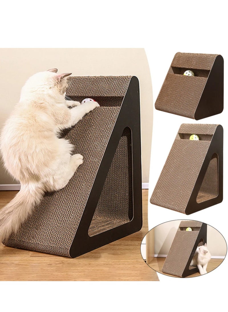 vsell24 - Vertical Large Triangle Cat Scratch Board Incline Scratching Mat Posts Pad with Multiple Scratching Angles Recyclable Corrugated Cardboard with Toy Balls (55x37x24cm) - Image 1
