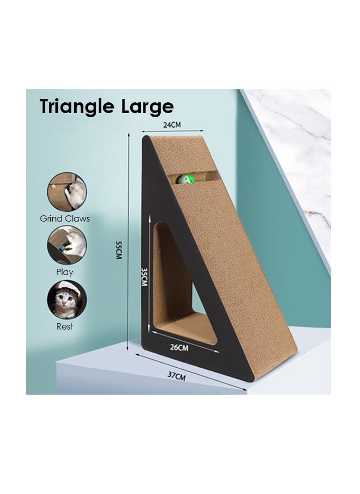 vsell24 - Vertical Large Triangle Cat Scratch Board Incline Scratching Mat Posts Pad with Multiple Scratching Angles Recyclable Corrugated Cardboard with Toy Balls (55x37x24cm) - Image 1