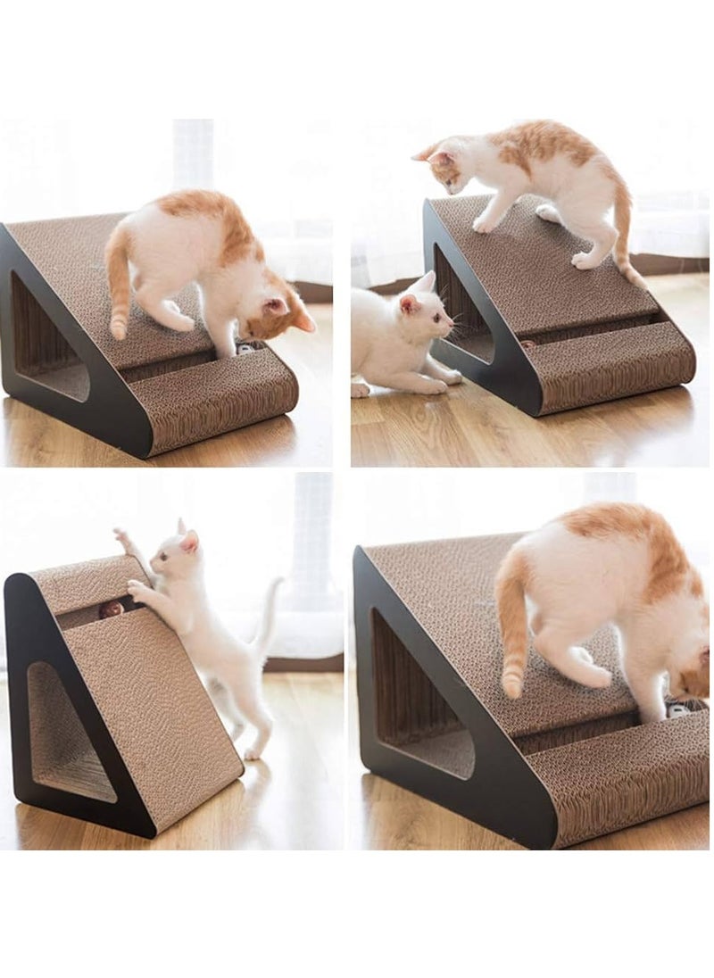 vsell24 - Vertical Large Triangle Cat Scratch Board Incline Scratching Mat Posts Pad with Multiple Scratching Angles Recyclable Corrugated Cardboard with Toy Balls (55x37x24cm) - Image 1