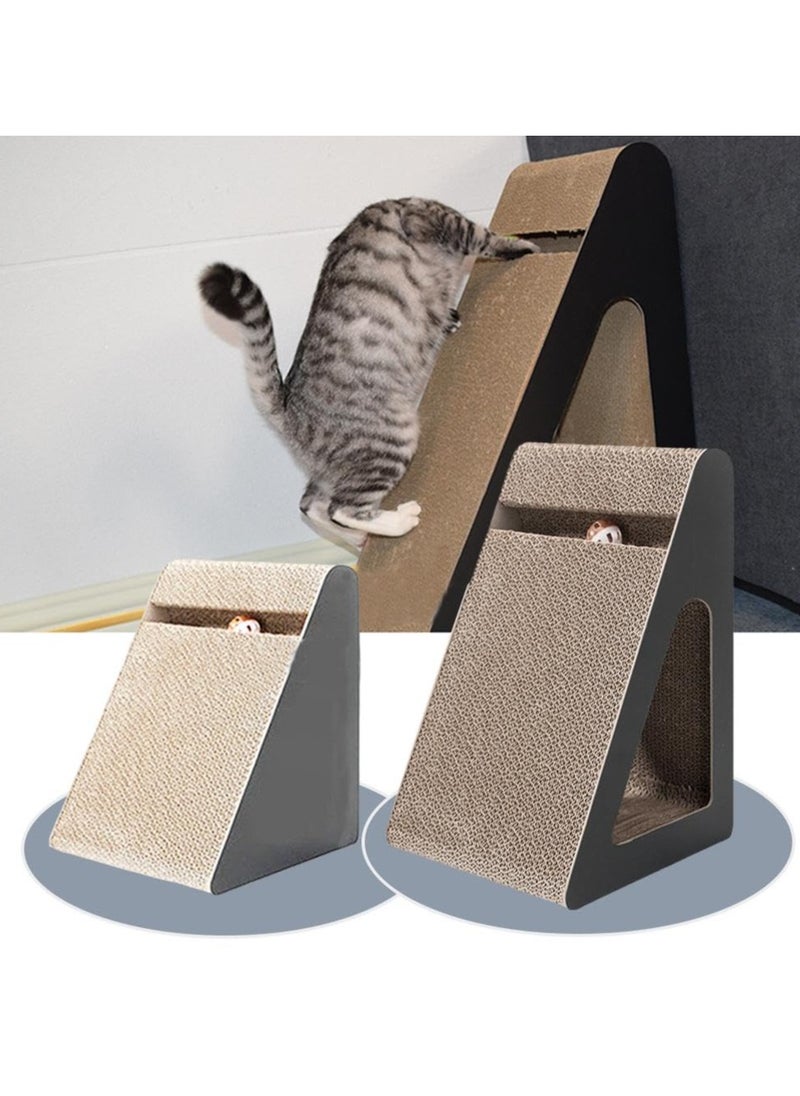 vsell24 - Vertical Large Triangle Cat Scratch Board Incline Scratching Mat Posts Pad with Multiple Scratching Angles Recyclable Corrugated Cardboard with Toy Balls (55x37x24cm) - Image 1