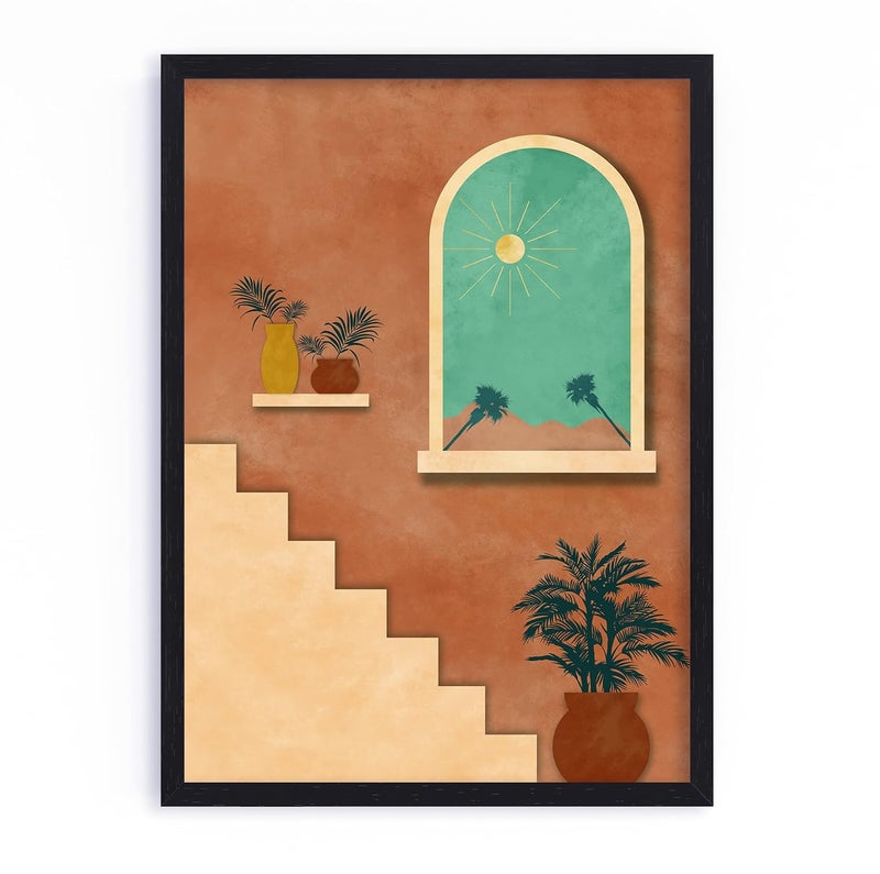 QUOTE - UNQUOTE ART QUOTE UNQUOTE ART Abstract Art Framed Poster Desert Modern Art Boho painting for wall Mid Century Art 13x17 inches Black Frame - Image 2