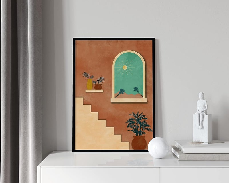 QUOTE - UNQUOTE ART QUOTE UNQUOTE ART Abstract Art Framed Poster Desert Modern Art Boho painting for wall Mid Century Art 13x17 inches Black Frame - Image 1