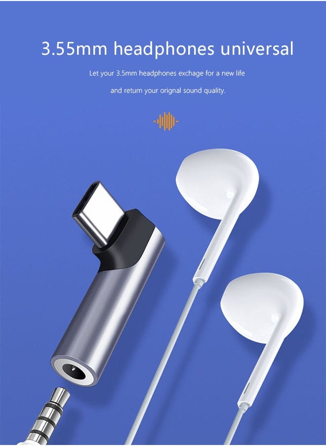 Coconut - USB C to 3.5mm Audio Headphone Jack Adapter Type C Aux DAC Earphone Stereo Mic HiFi Right Angle Compatible with iPhone 15 Series,iPad Mini/Pro/Air,Samsung S23 Ultra S22 Huawei P60 XiaoMi Grey - Image 1