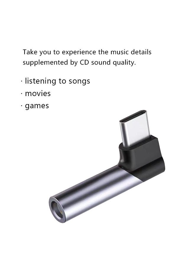 Coconut - USB C to 3.5mm Audio Headphone Jack Adapter Type C Aux DAC Earphone Stereo Mic HiFi Right Angle Compatible with iPhone 15 Series,iPad Mini/Pro/Air,Samsung S23 Ultra S22 Huawei P60 XiaoMi Grey - Image 1