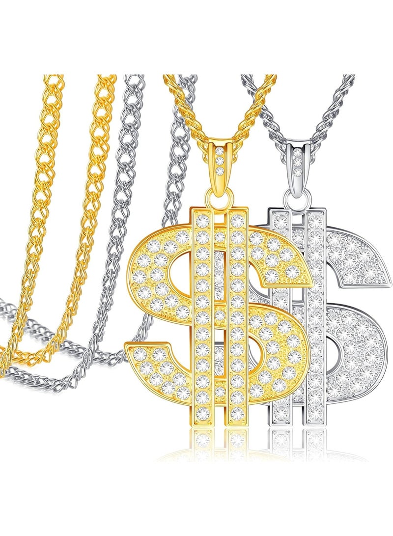 تاتو سلسلة مطلية بعلامة الدولار للرجال للهالوين مكونة من قطعتين للرجال, مادة خليط معدني من الزنك الصلب, سترونتيوم-تيتانات - Image 1