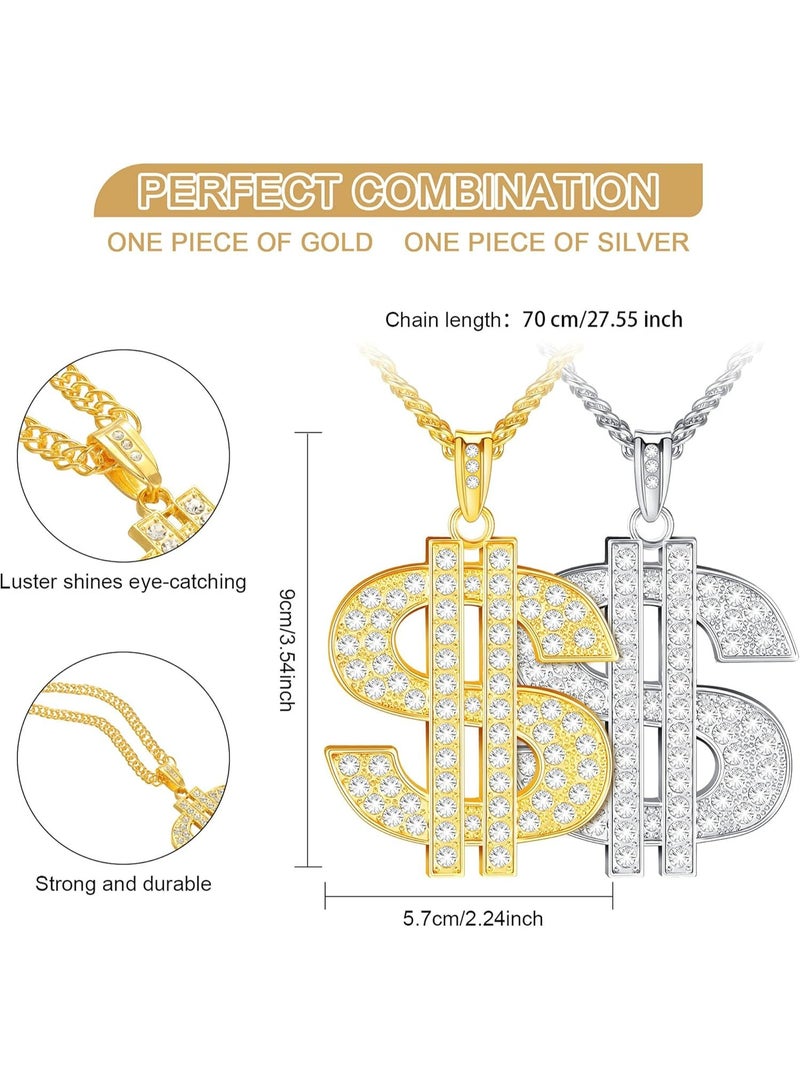 تاتو سلسلة مطلية بعلامة الدولار للرجال للهالوين مكونة من قطعتين للرجال, مادة خليط معدني من الزنك الصلب, سترونتيوم-تيتانات - Image 2