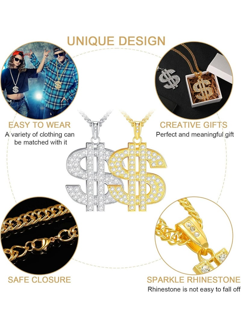 تاتو سلسلة مطلية بعلامة الدولار للرجال للهالوين مكونة من قطعتين للرجال, مادة خليط معدني من الزنك الصلب, سترونتيوم-تيتانات - Image 4