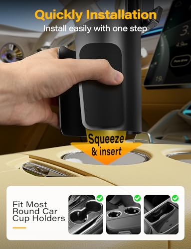 TAZENI 2-in-1 Cup Holder Cell Phone Holder for Your Car Bottle Friendly Cup Cell Phone Holder Mount for Car Height Adjustable Sturdy Fit 4.7-7 inches Phones - Image 4