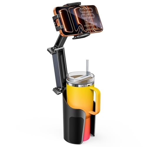 TAZENI 2-in-1 Cup Holder Cell Phone Holder for Your Car Bottle Friendly Cup Cell Phone Holder Mount for Car Height Adjustable Sturdy Fit 4.7-7 inches Phones - Image 1