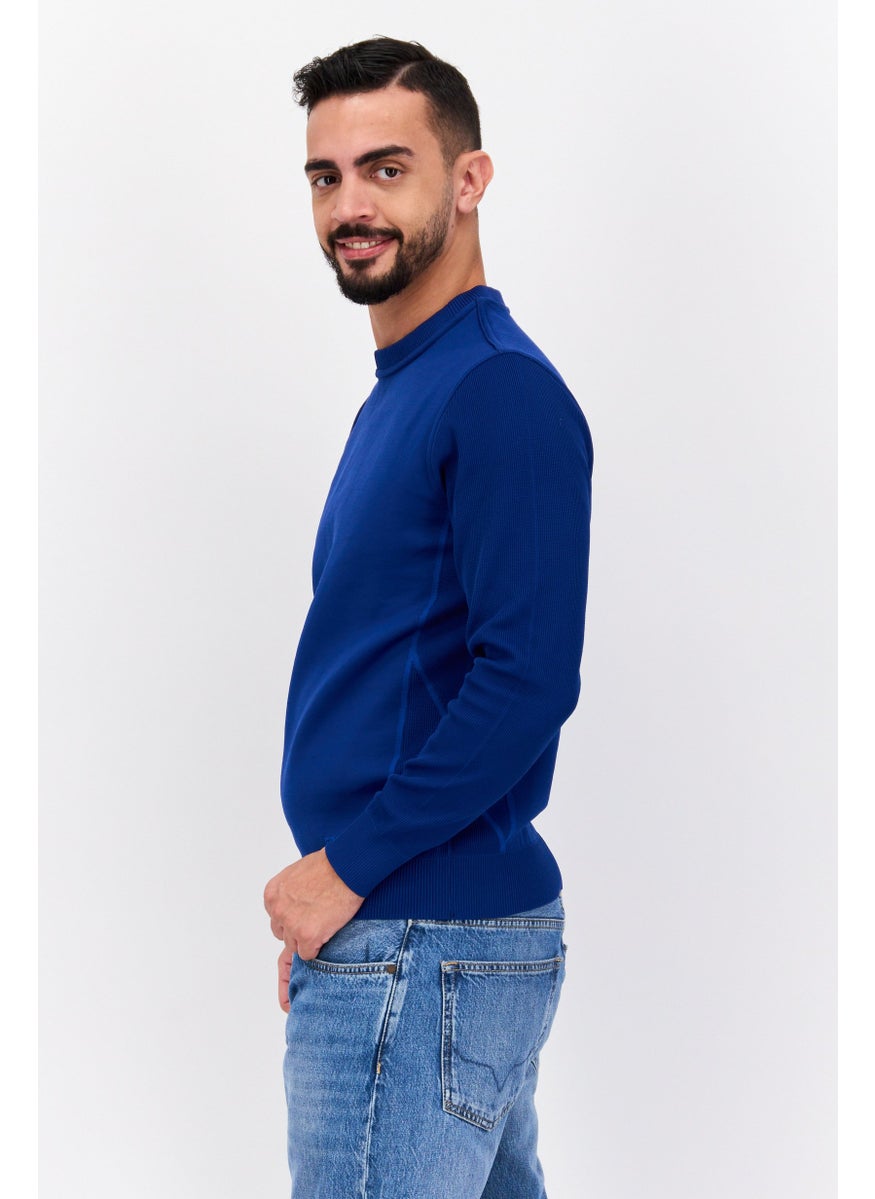 Free Soul Men Crew Neck Long Sleeve Solid Sweatshirt, Blue  - Image 2