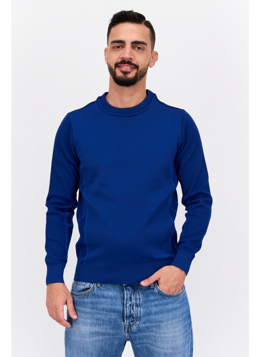 Free Soul Men Crew Neck Long Sleeve Solid Sweatshirt, Blue  - Image 1