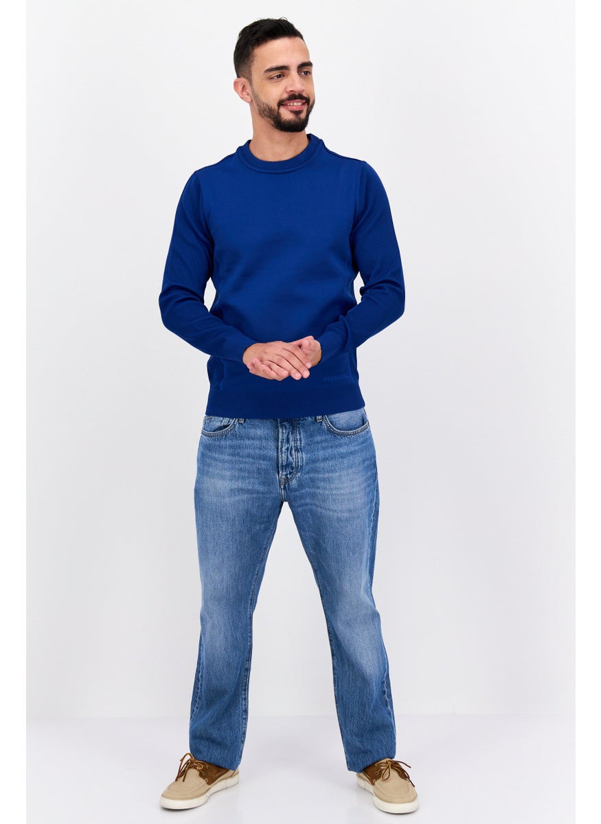 Free Soul Men Crew Neck Long Sleeve Solid Sweatshirt, Blue  - Image 4