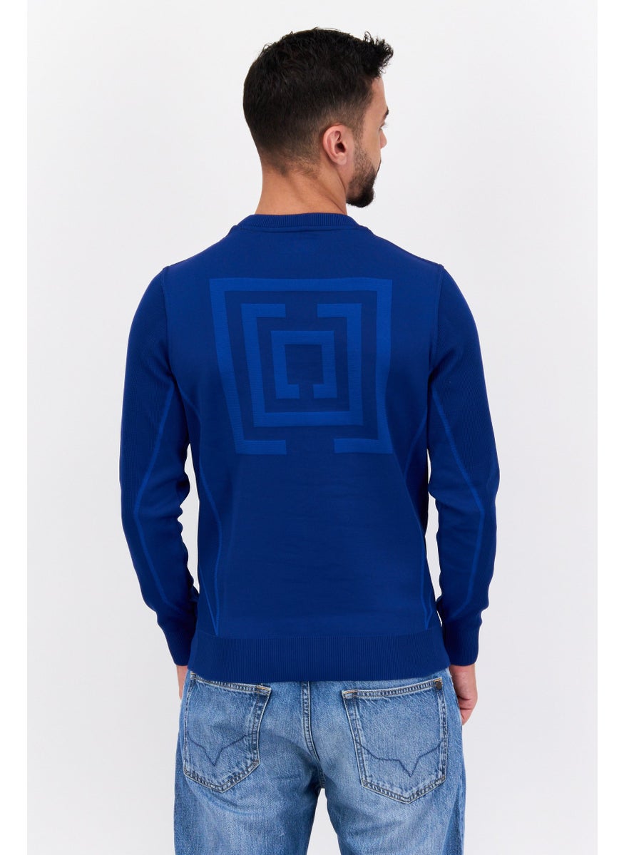 Free Soul Men Crew Neck Long Sleeve Solid Sweatshirt, Blue  - Image 3