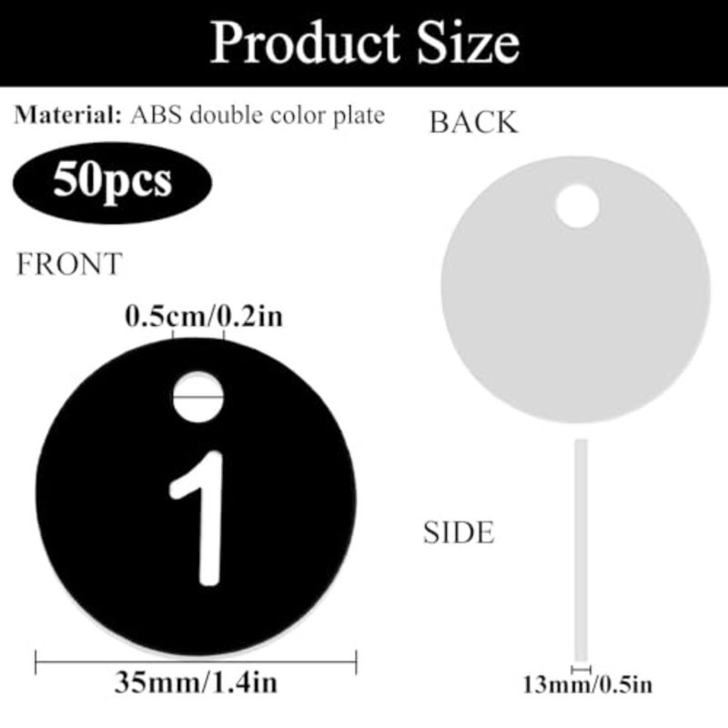 1-50 Number Tags, Plastic ID Number Hang Tags with Hole, Engraved Round Numbe Marking Identification Tags, Key Box Cabinet Organized Coding Tag - Image 3