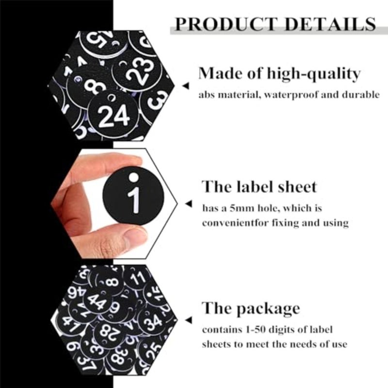 1-50 Number Tags, Plastic ID Number Hang Tags with Hole, Engraved Round Numbe Marking Identification Tags, Key Box Cabinet Organized Coding Tag - Image 4