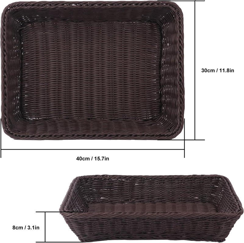 IHDYPPEW 5 Pack 16 Inch Deep Coffee Wicker Bread Basket, Handmade Woven Organizer, Rectangular Fruit Baskets, Snack Basket Food Serving Baskets for Dining Table, Candies, Crackers, Fruit, Vegetables - Image 2