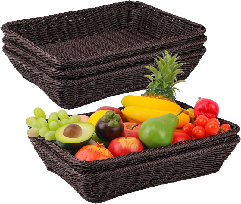 IHDYPPEW 5 Pack 16 Inch Deep Coffee Wicker Bread Basket, Handmade Woven Organizer, Rectangular Fruit Baskets, Snack Basket Food Serving Baskets for Dining Table, Candies, Crackers, Fruit, Vegetables - Image 1