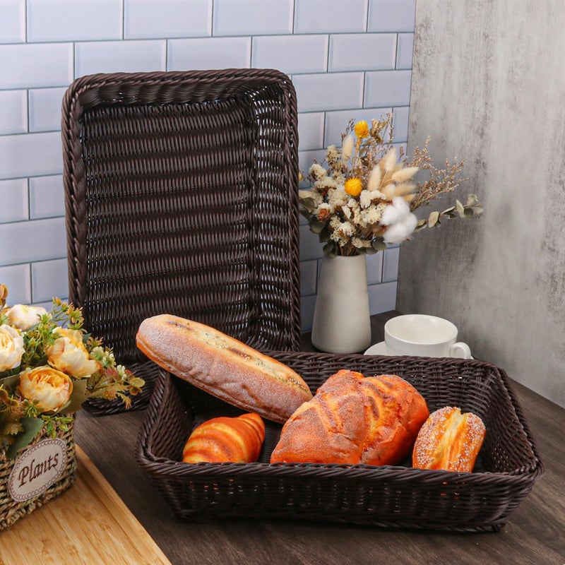 IHDYPPEW 5 Pack 16 Inch Deep Coffee Wicker Bread Basket, Handmade Woven Organizer, Rectangular Fruit Baskets, Snack Basket Food Serving Baskets for Dining Table, Candies, Crackers, Fruit, Vegetables - Image 4