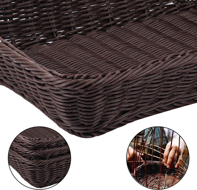 IHDYPPEW 5 Pack 16 Inch Deep Coffee Wicker Bread Basket, Handmade Woven Organizer, Rectangular Fruit Baskets, Snack Basket Food Serving Baskets for Dining Table, Candies, Crackers, Fruit, Vegetables - Image 3