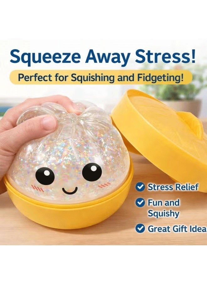 DAEVO Dumpling Squishes Stress Balls with Steamer, Cute Anxiety Relief Toy, Soft Squeeze Decompression Dough for Adults, Simulation Food Squishies Bun (Golden, 1pcs) - Image 3