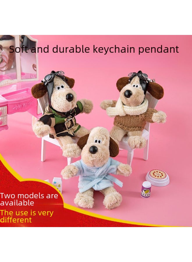 Cute Dog Doll Clothes Plush Toy Keychain Car Interior Decoration Backpack Pendant Master Dog Gift-Color:15cm Denim Skirt Blue Wool Hat Puppy Keychain-Height:15cm  - Image 3