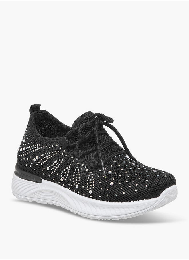 Flora Bella By Shoexpress Girls Embellished Slip-On Sneakers with Lace Detail  - Image 2