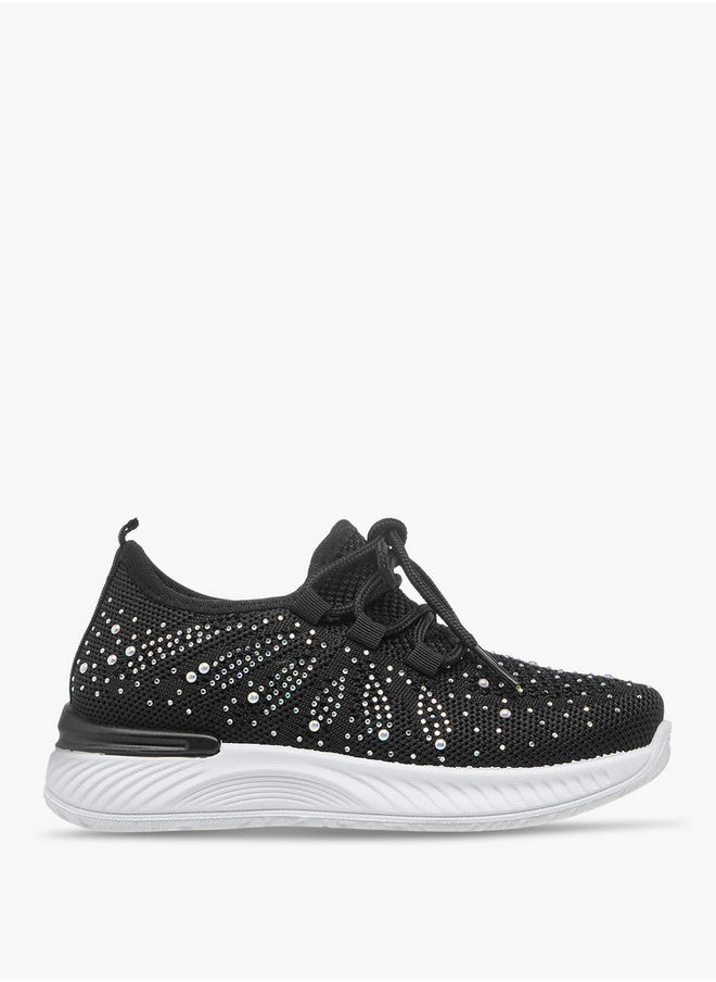 Flora Bella By Shoexpress Girls Embellished Slip-On Sneakers with Lace Detail  - Image 3
