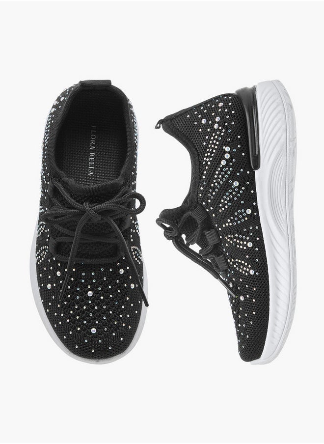 Flora Bella By Shoexpress Girls Embellished Slip-On Sneakers with Lace Detail  - Image 1