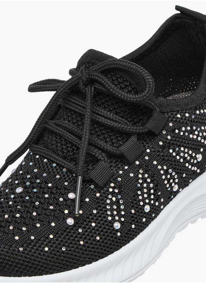 Flora Bella By Shoexpress Girls Embellished Slip-On Sneakers with Lace Detail  - Image 4