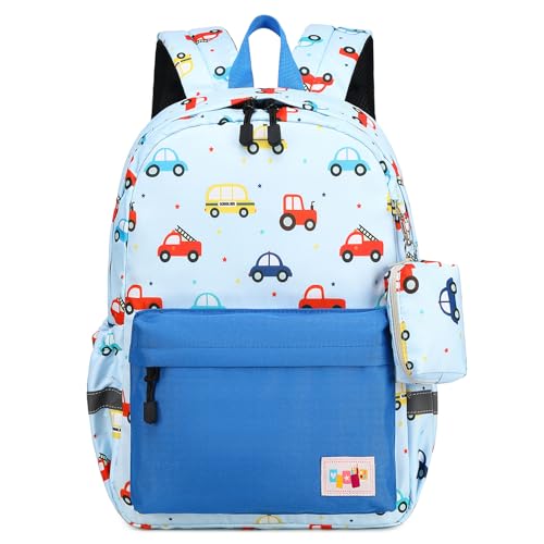 mygreen Toddler Backpack Car Colorful School Bus Kids Backpack for Boys and Girls Cute Bus Preschool Bag Kindergarten Schoolbag With Chest Strap Light Blue - Image 1