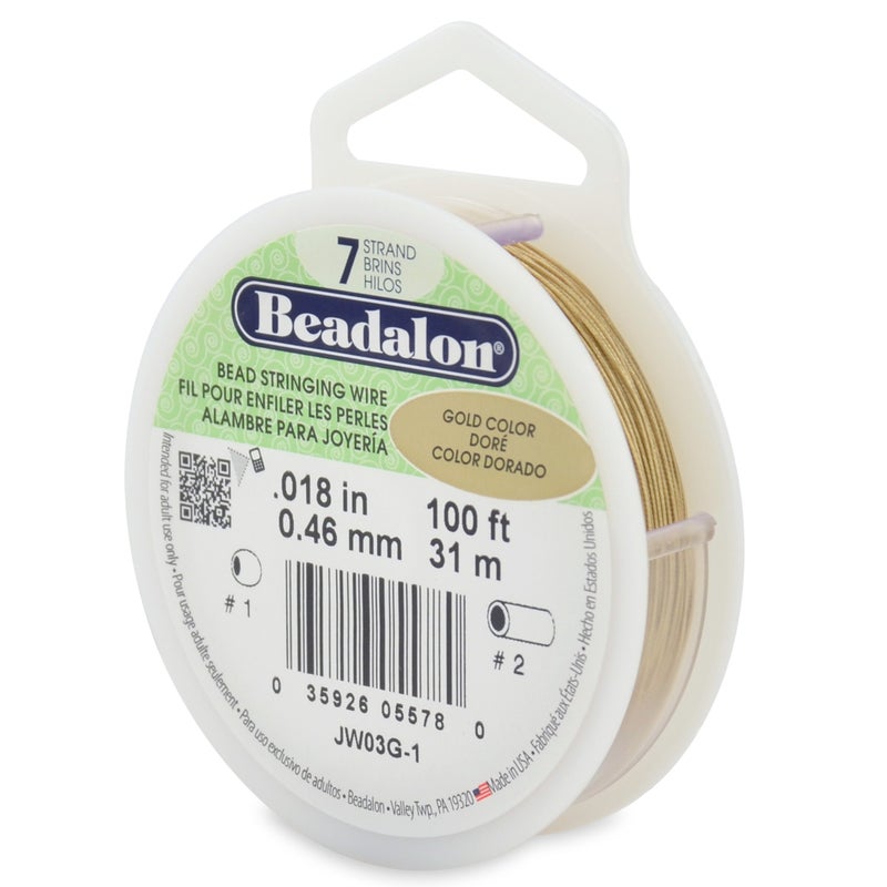 Beadalon 7 Strand Bead Stringing Wire 0018 in 046 mm Gold Color 100 ft 31 m