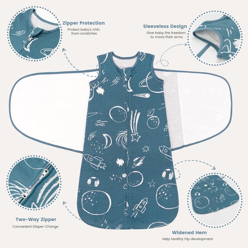 ZIGJOY Sleep Sack Swaddle 1.0 Tog Baby Wearable Blanket 100% Cotton Baby Swaddle Blanket for Newborns 6-12 Months Space&Blue - Image 2