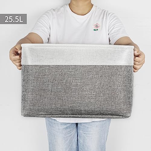 Bagnizer Storage Bins Large Fabric Storage Baskets for Shelves 3 Pack, Decorative Linen Closet Baskets with Handles for Organizing, Shelf, Clothes, Home, Office, 15x11x9.5Inches (Grey&White) - Image 2