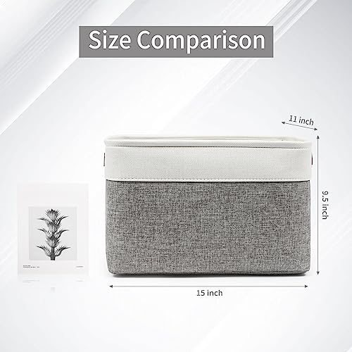Bagnizer Storage Bins Large Fabric Storage Baskets for Shelves 3 Pack, Decorative Linen Closet Baskets with Handles for Organizing, Shelf, Clothes, Home, Office, 15x11x9.5Inches (Grey&White) - Image 3