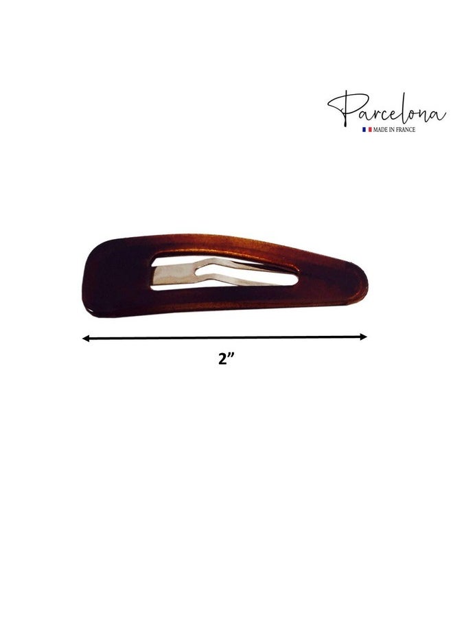 Parcelona - Arcelona French Small Tortoise Shell Brown 2" Celluloid Acetate Set Of 4 Snap Hair Pin Clips For Women And Girls - Image 1