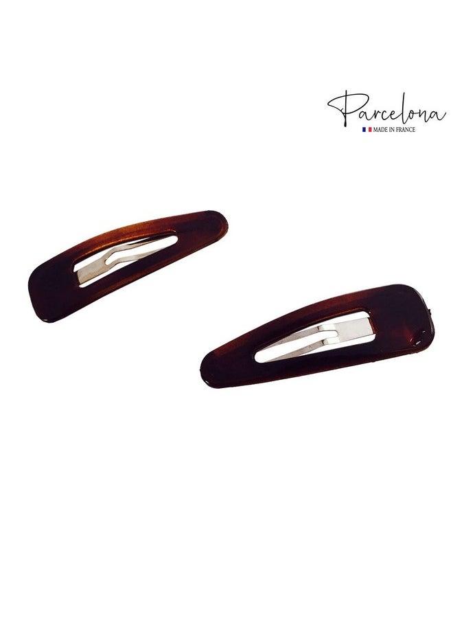 Parcelona - Arcelona French Small Tortoise Shell Brown 2" Celluloid Acetate Set Of 4 Snap Hair Pin Clips For Women And Girls - Image 1