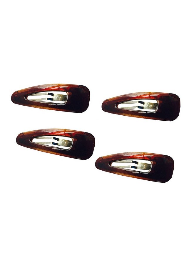 Parcelona - Arcelona French Small Tortoise Shell Brown 2" Celluloid Acetate Set Of 4 Snap Hair Pin Clips For Women And Girls - Image 1