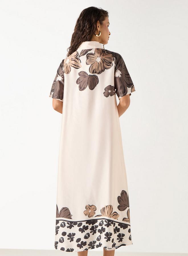 ايكونيك فستان قميص بأكمام قصيرة وياقة عادية وطبعات أزهار من آيكونيك - Image 3