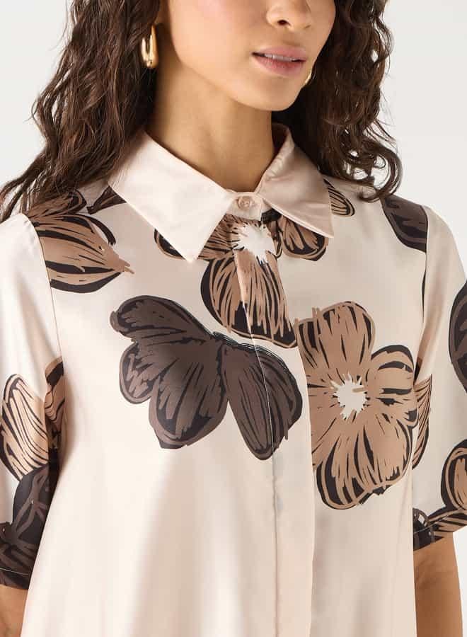 ايكونيك فستان قميص بأكمام قصيرة وياقة عادية وطبعات أزهار من آيكونيك - Image 4