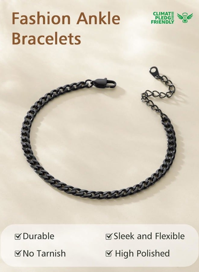 FindChic Black Ankle Bracelets for Women Stainless Steel Curb Link Chain Anklets Beach Foot Jewelry 8.5'' 10.5'' Adjustable Anklet Link Chains - Image 4