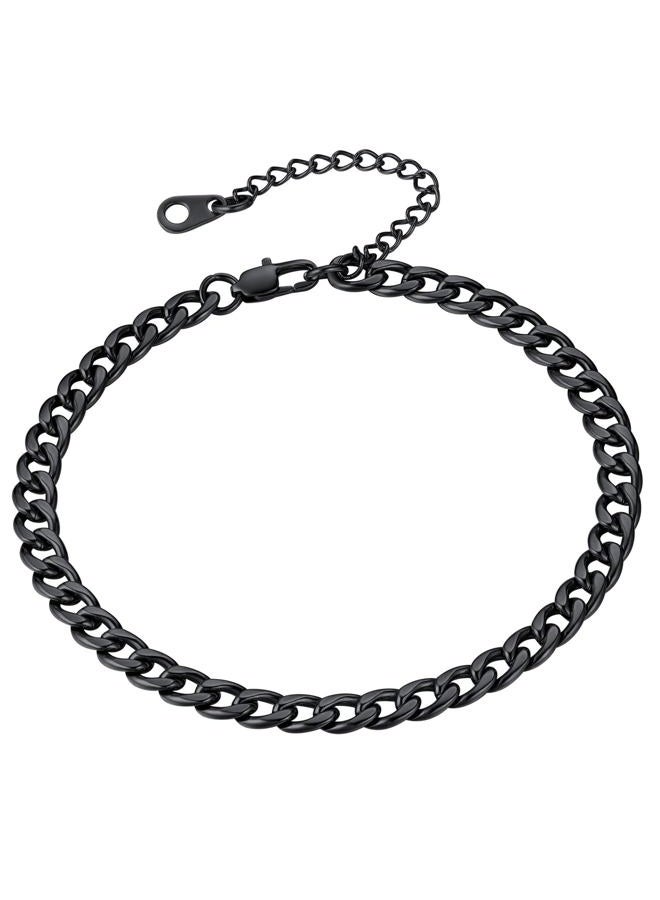 FindChic Black Ankle Bracelets for Women Stainless Steel Curb Link Chain Anklets Beach Foot Jewelry 8.5'' 10.5'' Adjustable Anklet Link Chains - Image 1