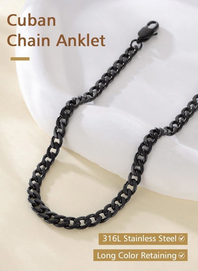 FindChic Black Ankle Bracelets for Women Stainless Steel Curb Link Chain Anklets Beach Foot Jewelry 8.5'' 10.5'' Adjustable Anklet Link Chains - Image 5