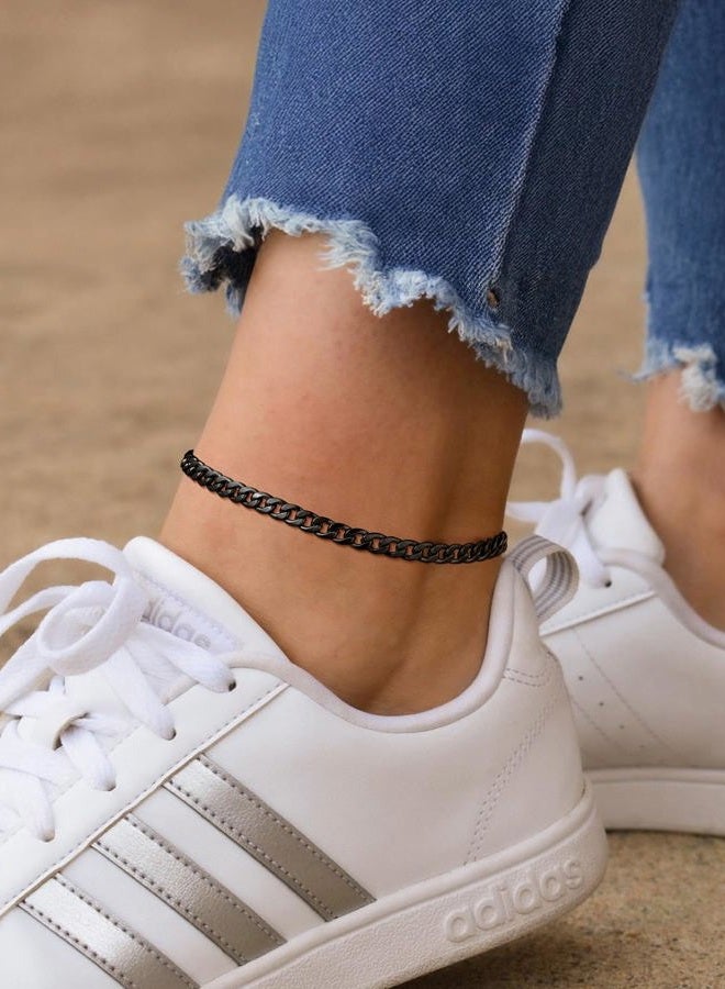 FindChic Black Ankle Bracelets for Women Stainless Steel Curb Link Chain Anklets Beach Foot Jewelry 8.5'' 10.5'' Adjustable Anklet Link Chains - Image 2